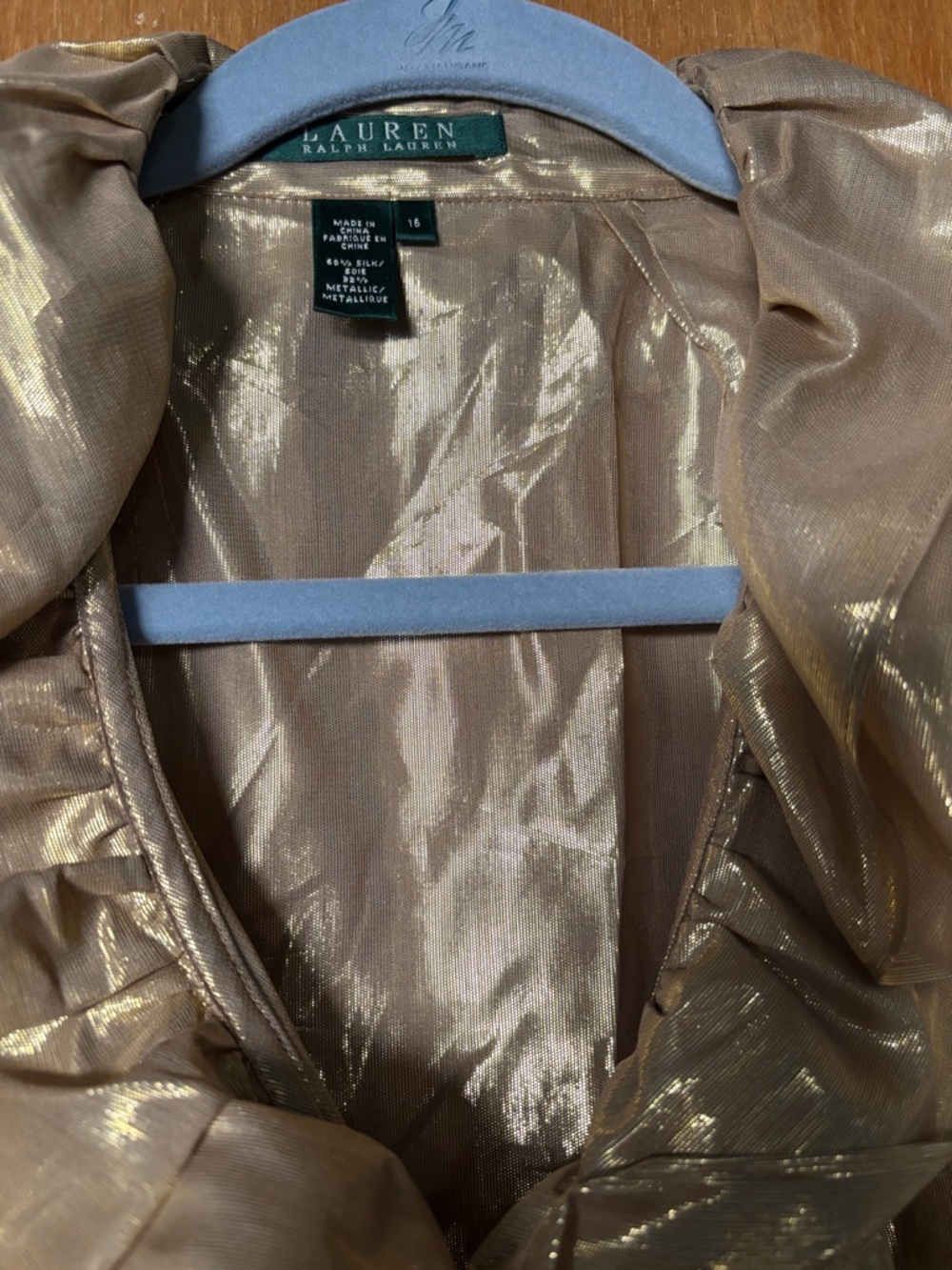 Ralph Lauren Metallic Gold Ruffle Sleeveless Blouse Silk Blend 16P NWT - Picture 6 of 9